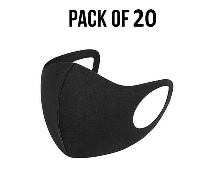 Unisex Anti Microbial Washable Neoprene Pack of 20 Fabric Face Mask - Black - Zoom Image 1