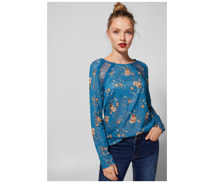 Springfield Printed Long Sleeve T-Shirt Small For Women - Blue - Zoom Image 1