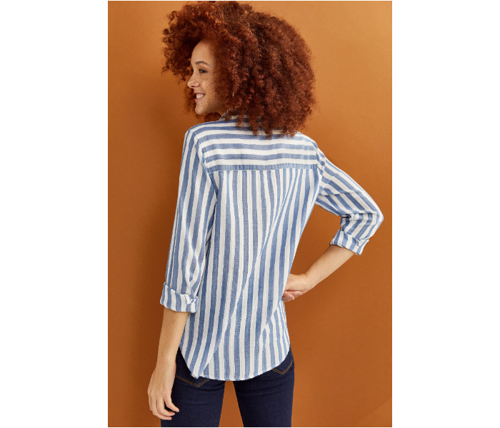 Springfield Regular Fit Long Sleeve Striped Blouse EU 34 For Women - White And Blue - Zoom Image 2