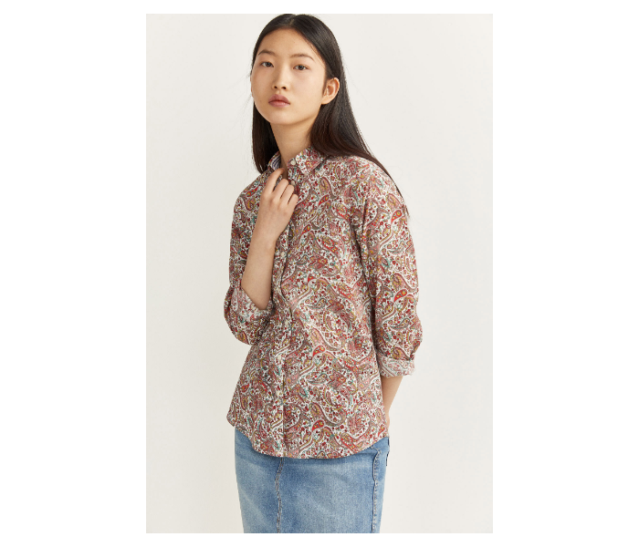 Springfield SS20 Long Sleeve Floral Blouse With Button Closure EU 38 For Women - Brown and Beige - Zoom Image 1