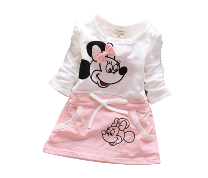 Little Wings Cute Cartoon Pattern Minnie Princess Girl Frock for 12 Months Kid - Pink Beige - Zoom Image