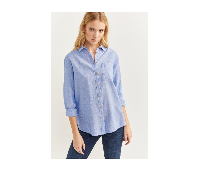 Springfield SS20 Long Sleeve Plain Shirt EU 36 For Women - Medium Blue - Zoom Image 1