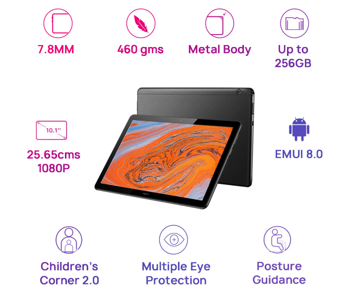 Huawei Mediapad T5 10.1 inch 3GB RAM 32GB WiFi 4G LTE Octa-Core Processor Bluetooth - Black - Zoom Image 3