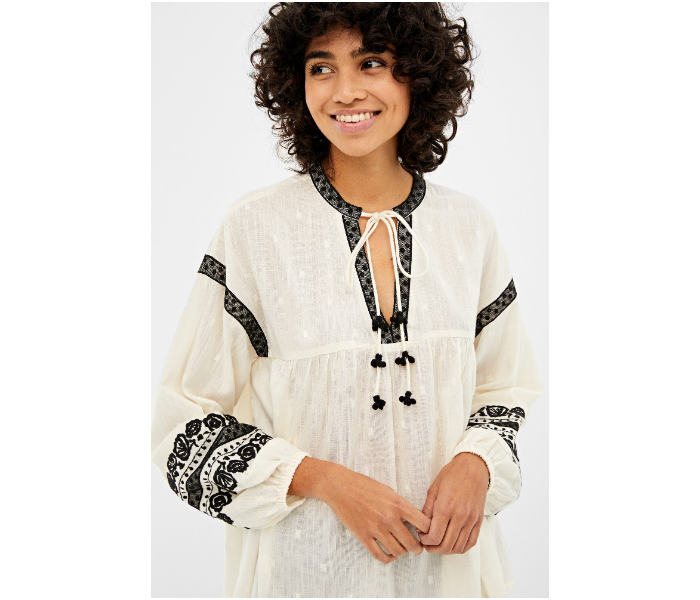 Springfield AW19 Regular Fit Long Sleeve Blouse EU 36 For Women - Ivory Black - Zoom Image 1