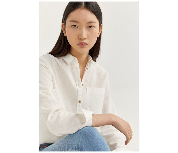 Springfield SS20 Long Sleeve Plain Shirt EU 42 For Women - Light Cream - Zoom Image 1