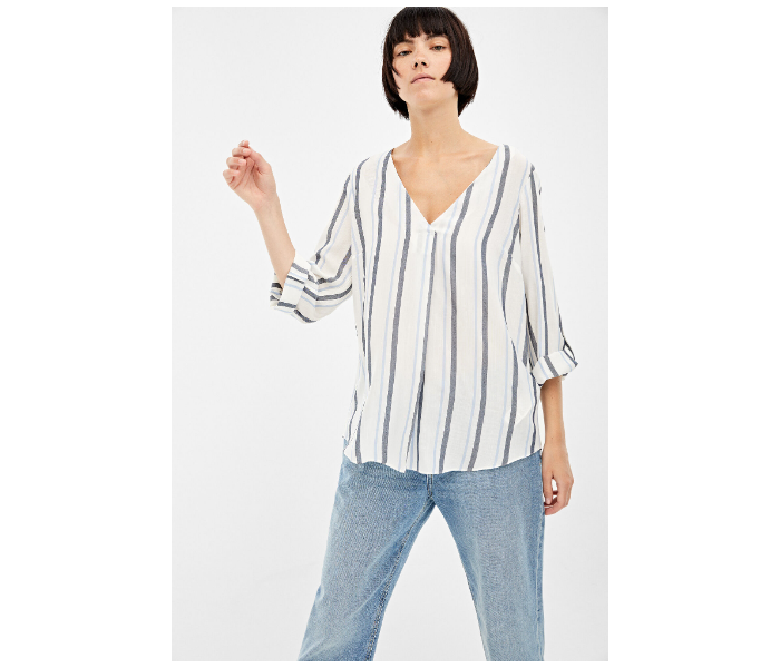 Springfield Regular Fit Long Sleeve Striped Blouse EU 42 For Women - Blue And White - Zoom Image 3