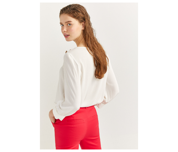 Springfield SS20 Long Sleeve Plain Gold Button Blouse EU 38 For Women - White - Zoom Image 2