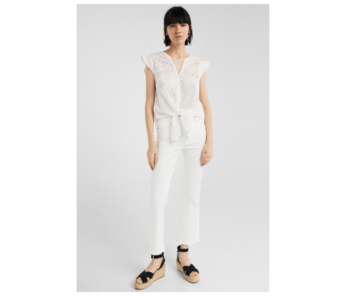 Springfield SS19 Plain Short Sleeve Blouse EU 38 For Women - White - Zoom Image 1