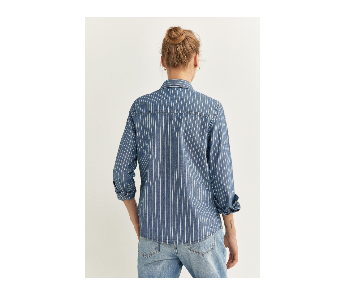 Springfield SS20 Striped Denim Shirt EU 40 For Women - Medium Blue - Zoom Image 4