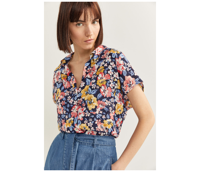 Springfield SS20 Floral Short Sleeve Blouse EU 36 For Women - Blue and Yellow - Zoom Image 1