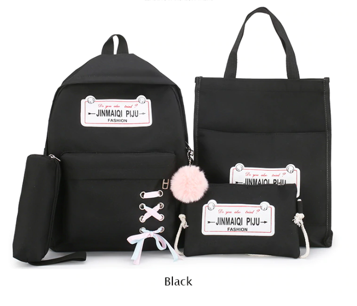 4 Pieces luxury canvas Backpack for Women - Black - Zoom Image