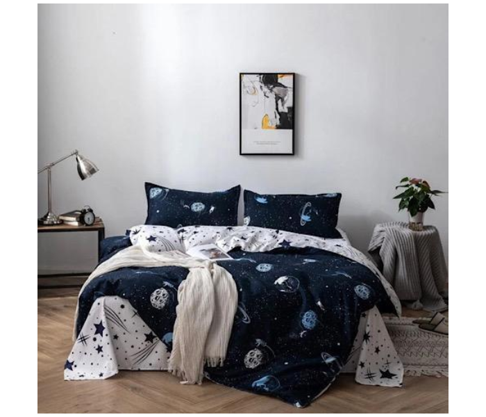 Galaxy 6 Pieces High Quality Cotton Double Size Bed Sheet with Quilt Cover and Pillow Case – Blue  - Zoom Image 1