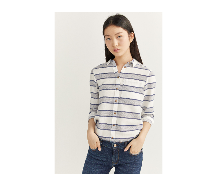 Springfield SS20 Long Sleeve Striped Shirt EU 42 For Women - White and Blue - Zoom Image 3