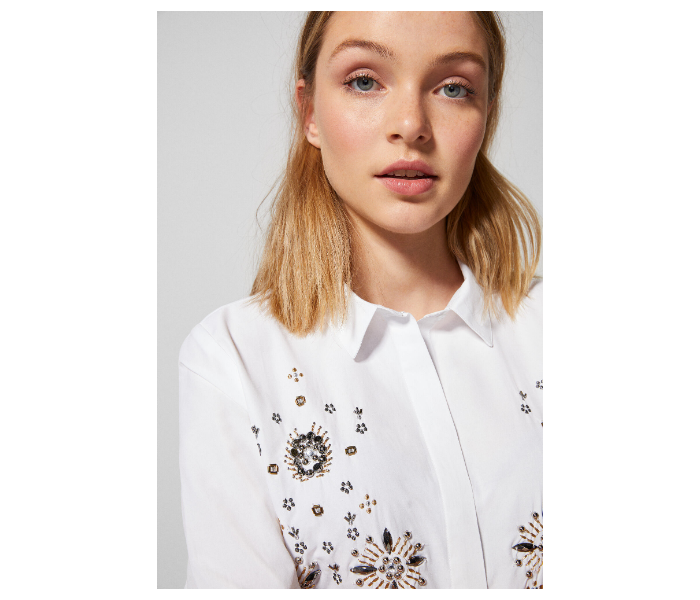 Springfield AW18 Long Sleeve Printed Blouse EU 36 For Women - White - Zoom Image 1