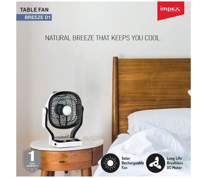 Impex Breeze-D1 Solar Rechargeable Table Fan with LED Light - Black - Zoom Image 3