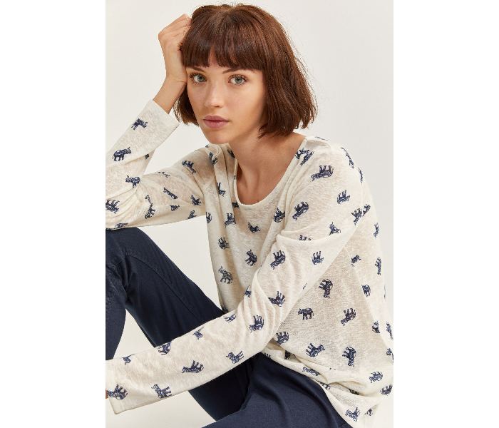 Springfield SS20 Elephant Printed Long Sleeve T-Shirt X-Large For Women - Ivory - Zoom Image 1