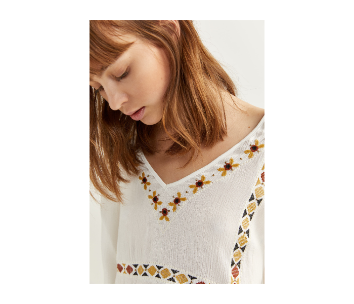 Springfield SS20 Ethnic Embroidered Shirt EU 34 For Women - Ivory - Zoom Image 3