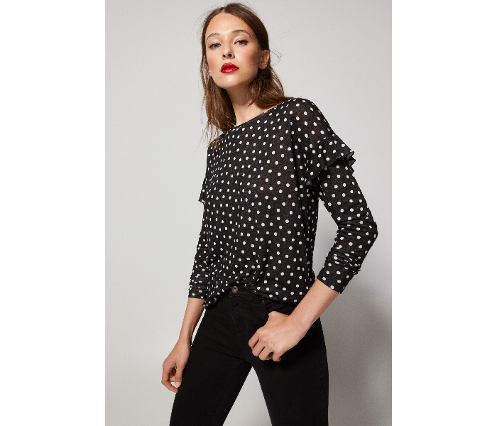 Springfield AW18 Dotted Long Sleeve T-Shirt X-Small For Women - Black and White - Zoom Image 3