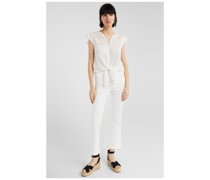 Springfield SS19 Plain Short Sleeve Blouse EU 36 For Women - White - Zoom Image 1