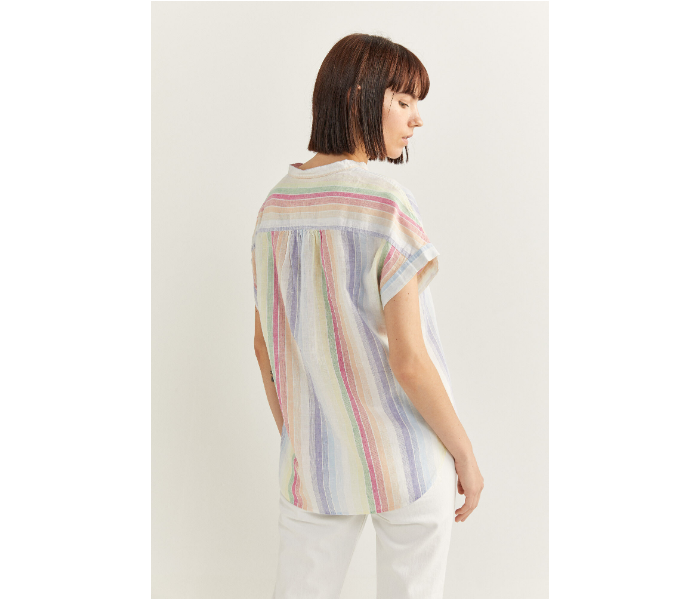 Springfield SS20 Striped Short Sleeve Blouse EU 40 For Women - Blue and Pink - Zoom Image 4