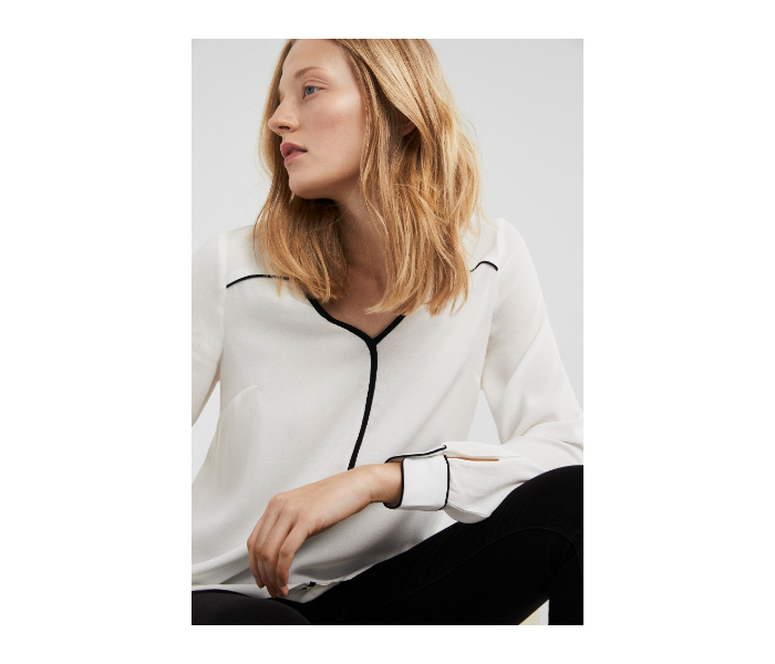 Springfield SS19 Long Sleeve Plain Blouse EU 36 For Women - White and Black - Zoom Image 3