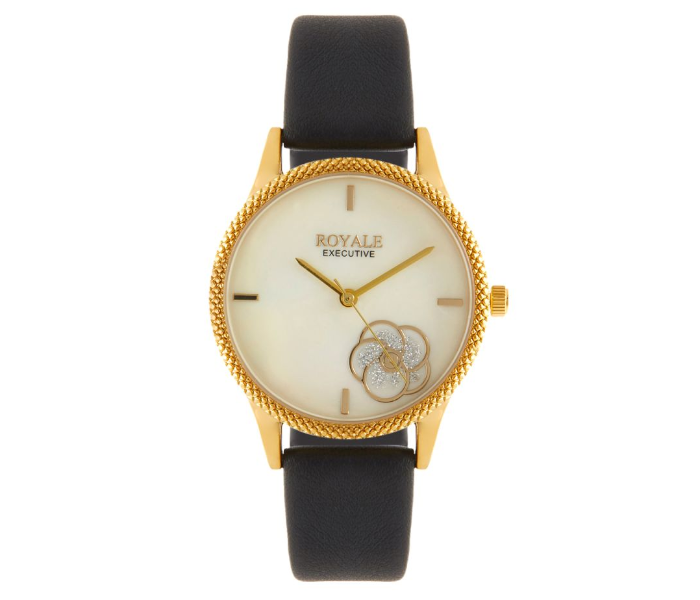 Royale Executive RE023 Leather Analog Wrist Watch For Women - Black and Gold - Zoom Image 1