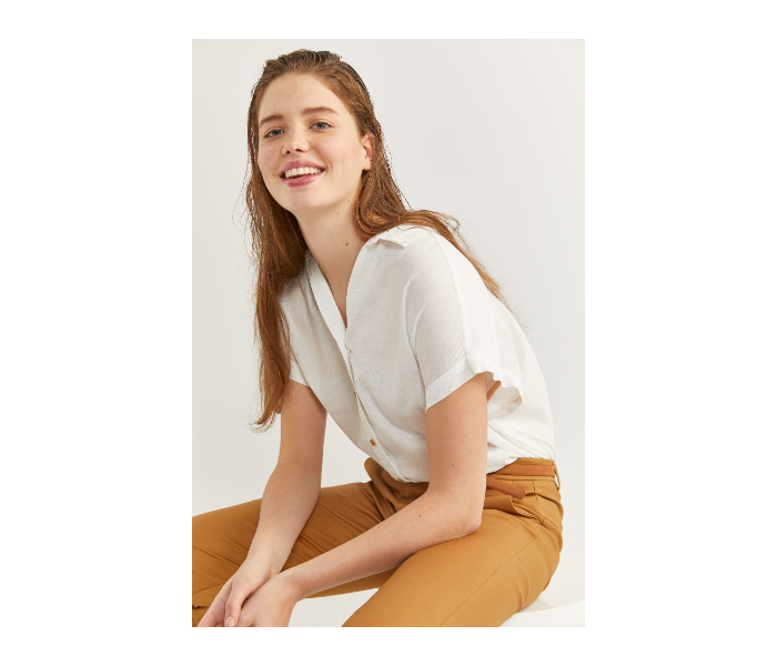 Springfield SS20 Plain Short Sleeve Blouse EU 40 For Women - Cream - Zoom Image 3