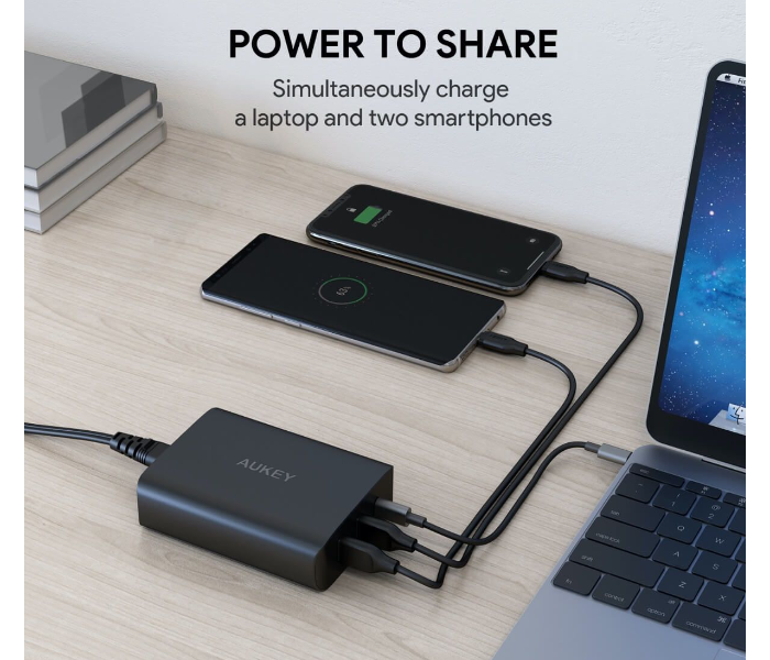 Aukey Y12 72W dual-port USB-A 12W + 1 Port USB-C with PD 60W PA - Black - Zoom Image 2