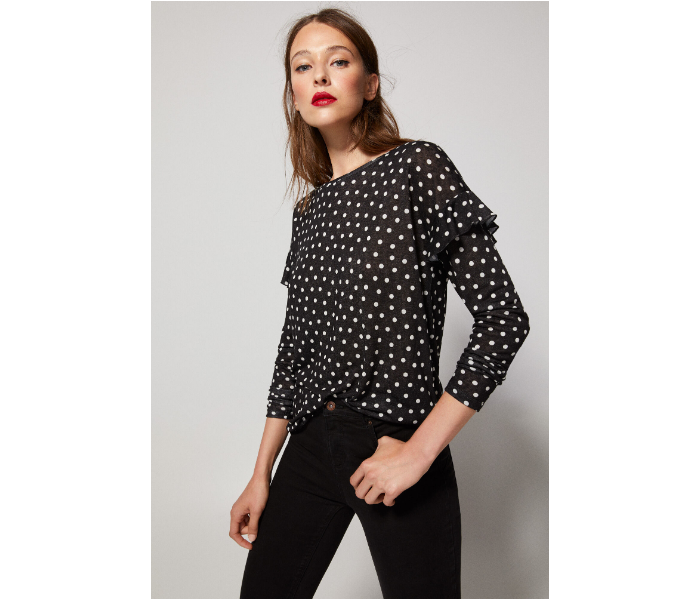 Springfield AW18 Dotted Long Sleeve T-Shirt Medium For Women - Black and White - Zoom Image 3