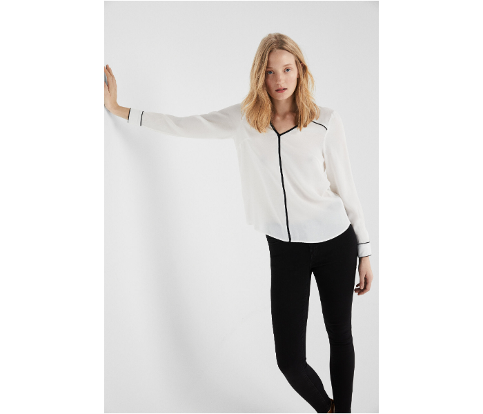 Springfield SS19 Long Sleeve Plain Blouse EU 38 For Women - White and Black - Zoom Image 1