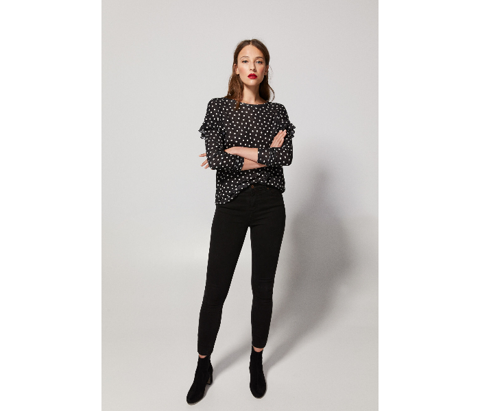 Springfield AW18 Dotted Long Sleeve T-Shirt Small For Women - Black and White - Zoom Image 1