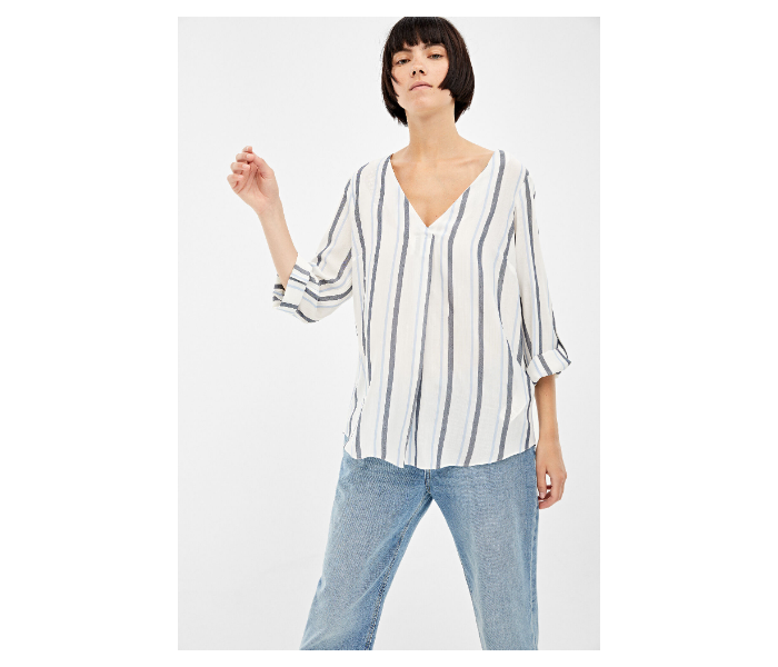 Springfield Regular Fit Long Sleeve Striped Blouse EU 40 For Women - Blue And White - Zoom Image 3