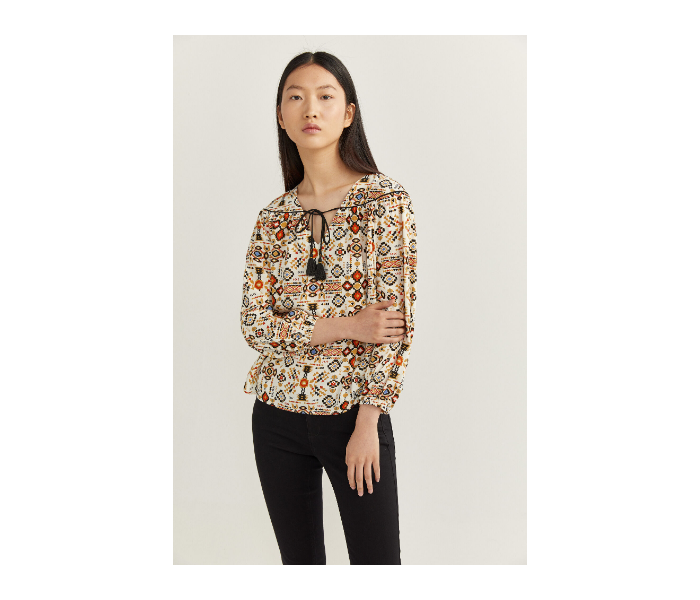 Springfield SS20 Geometric Print Blouse EU 42 For Women - Beige - Zoom Image 1