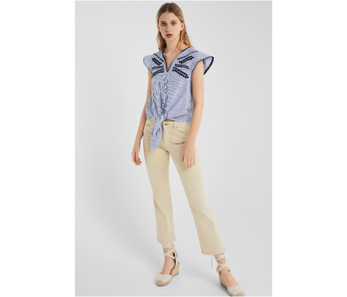 Springfield SS19 Design Short Sleeve Blouse EU 38 For Women - Light Indigo - Zoom Image 2