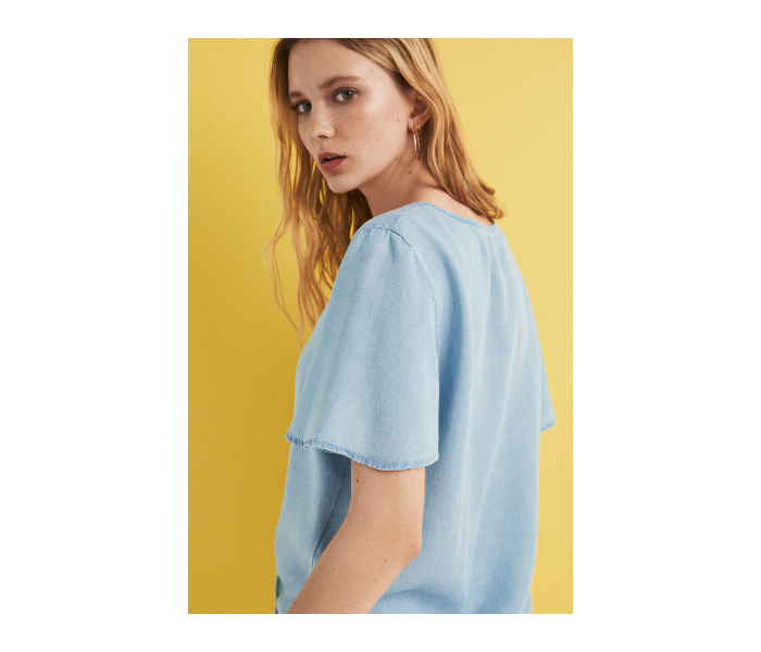 Springfield SS19 Plain Short Sleeve Blouse EU 38 For Women - Light Blue - Zoom Image 3