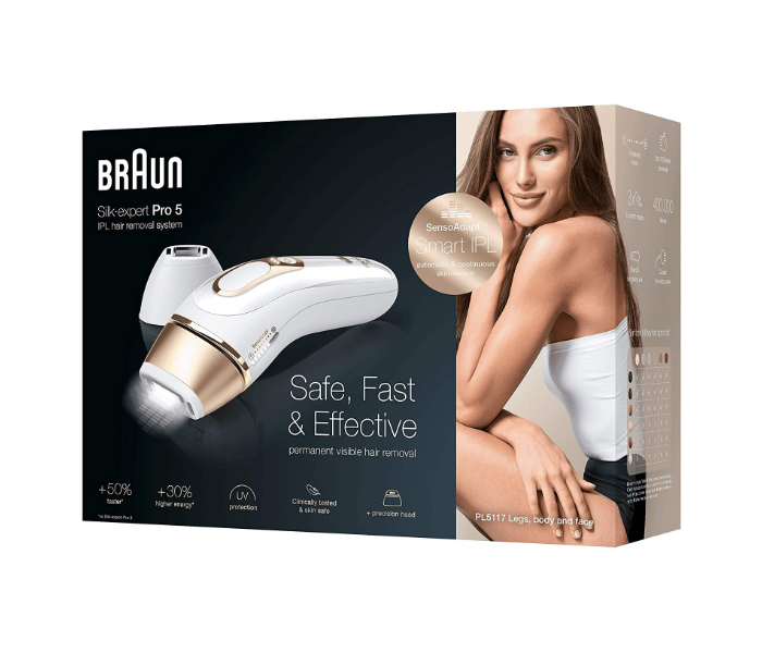 Braun IPL PRO5117 Silk Expert Pro with Permanent Hair Removal Laser - White and Gold - Zoom Image 4