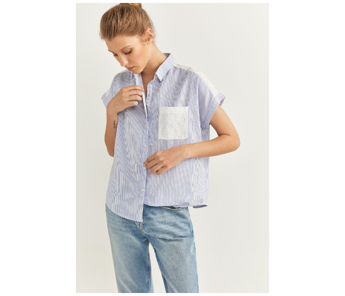 Springfield SS20 Stripe Short Sleeve Shirt EU 38 For Women - Blue and White - Zoom Image 2