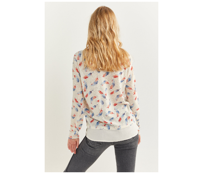 Springfield SS20 Feather Printed Long Sleeve T-Shirt X-Small For Women - Light Cream - Zoom Image 2