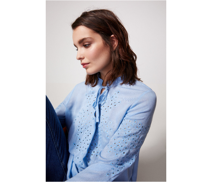 Springfield SS19 Long Sleeve Plain Blouse EU 40 For Women - Blue - Zoom Image 3