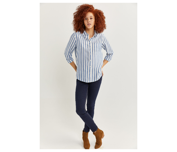 Springfield Regular Fit Long Sleeve Striped Blouse EU 36 For Women - White And Blue - Zoom Image 3