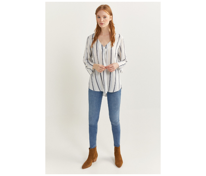 Springfield Slim Fit Long Sleeve Striped Blouse EU 36 For Women - White and Blue - Zoom Image 3