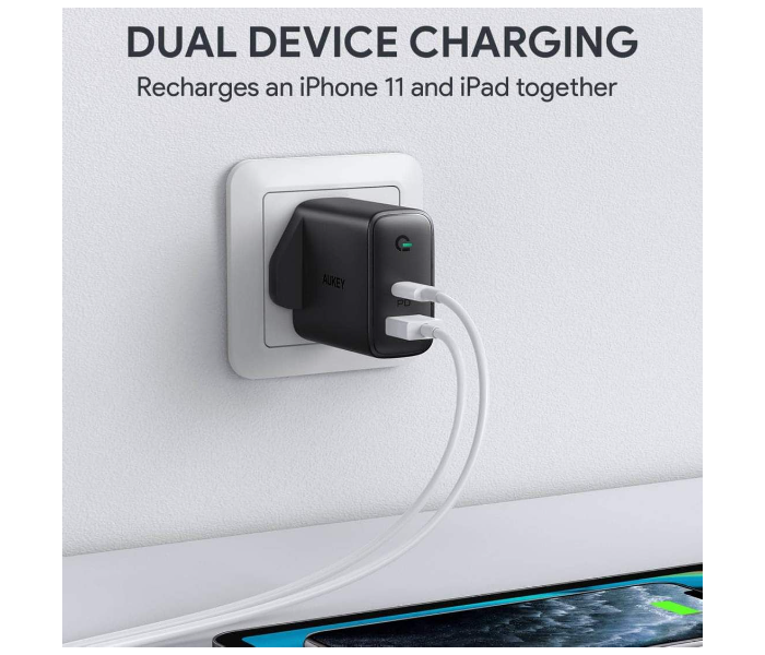 Aukey D1 30W Dual-Port PD Wall Charger with Dynamic Detect - Black - Zoom Image 3