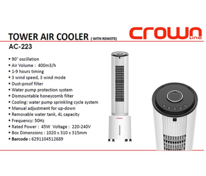 Crownline AC223 4L Tower Air Cooler Machine - White and Black - Zoom Image 5