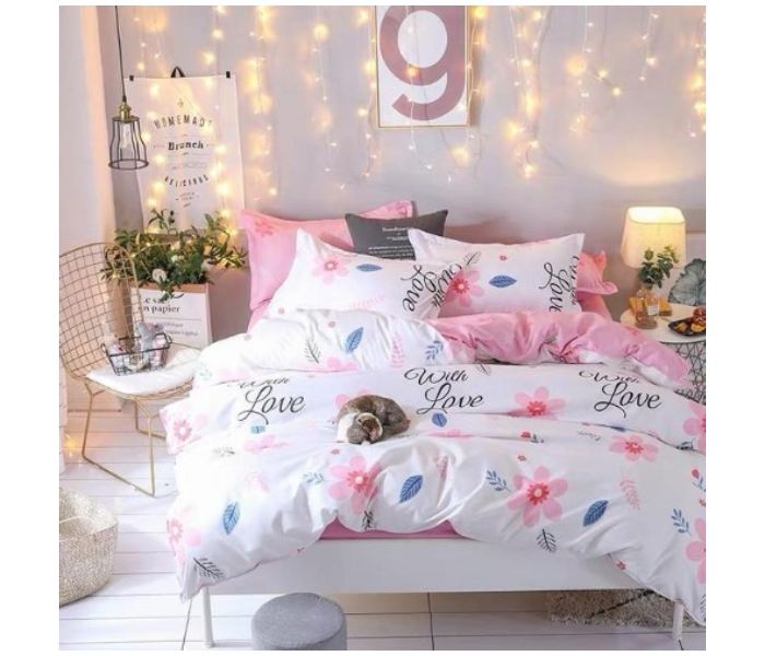 I Love You 6 Pieces High Quality Cotton Double Size Bed Sheet with Quilt Cover and Pillow Case – Pink - Zoom Image