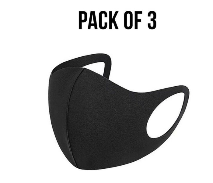 Unisex Anti Microbial Washable Neoprene Pack of 3 Fabric Face Mask - Black - Zoom Image 1