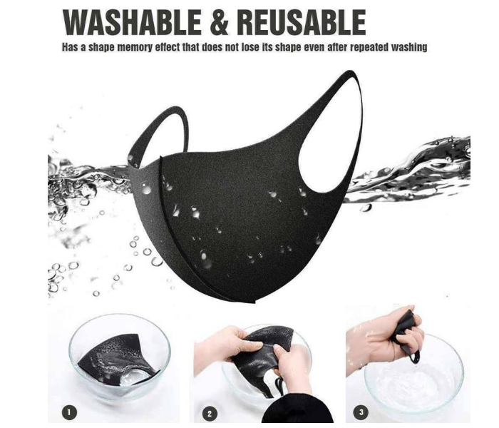 Unisex Anti Microbial Washable Neoprene Pack of 3 Fabric Face Mask - Black - Zoom Image 2