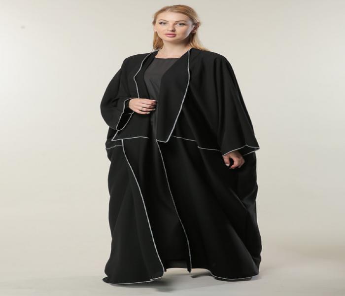 Moistreet Extra Large Black Loose Fit open Abaya - Black - Zoom Image 1