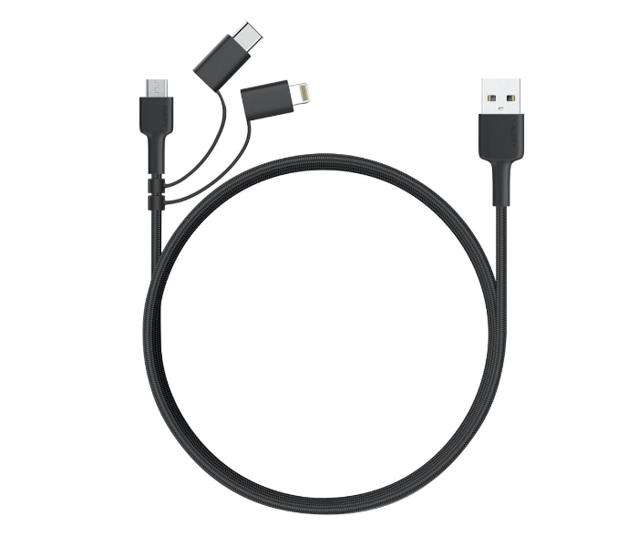 Aukey BAL5B 2m 3-in-1 MFi Lightning 8 pin Sync and Charging Cable - Black - Zoom Image 1