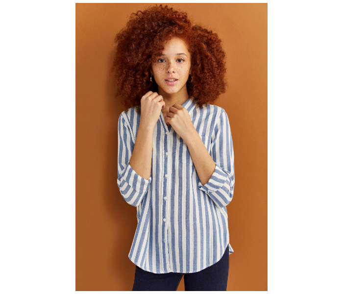 Springfield Regular Fit Long Sleeve Striped Blouse EU 42 For Women - White And Blue - Zoom Image 1