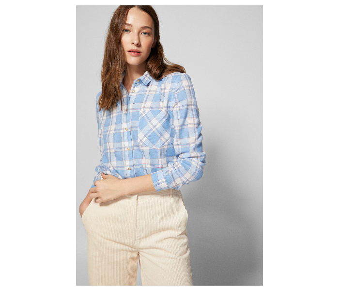 Springfield SS19 Long Sleeve Checked Blouse EU 42 For Women - Blue and White - Zoom Image 1